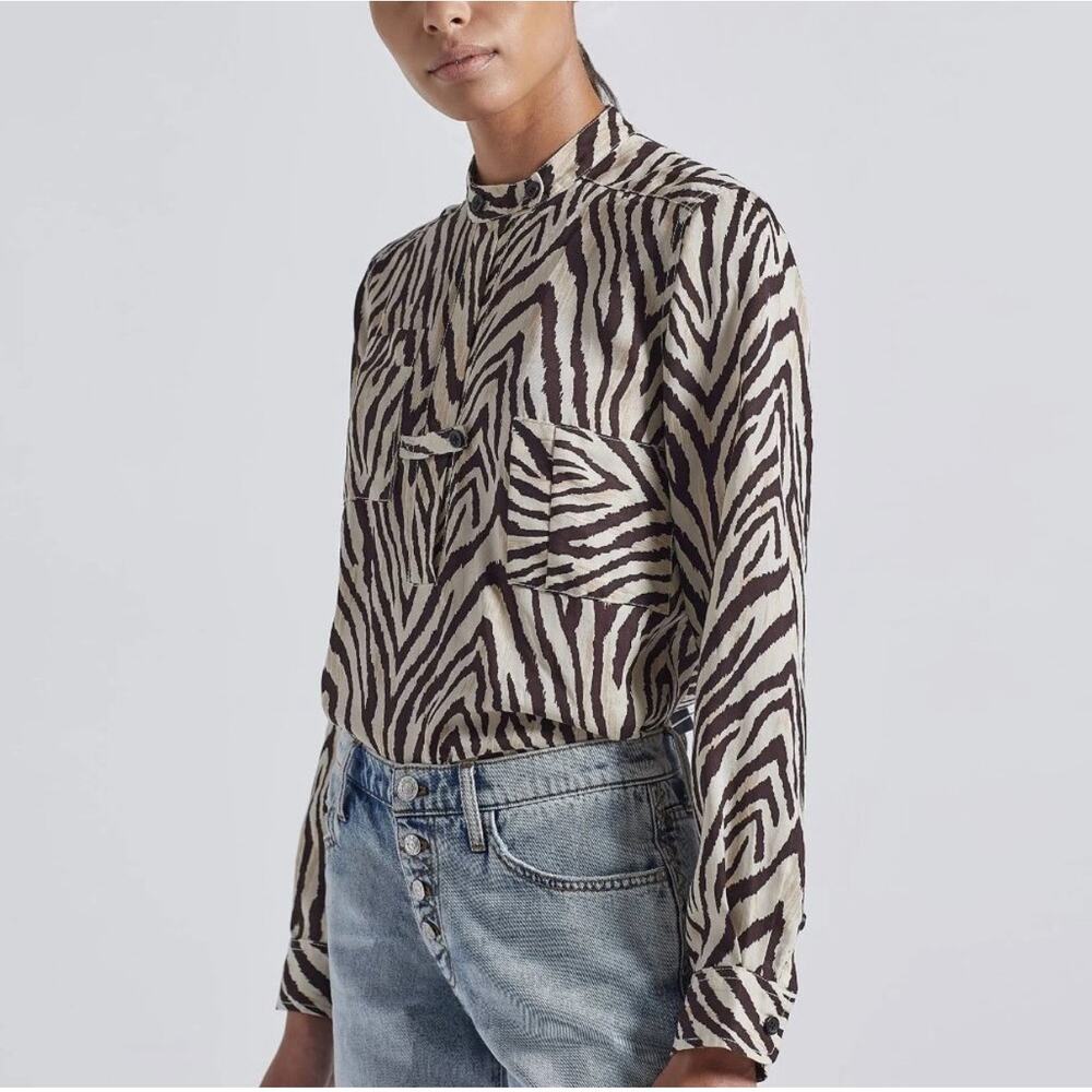 CURRENT/ELLIOTT The B50 Top in Natural Zebra Print Size 1 S/M Tan Brown Blouse - Picture 10 of 11